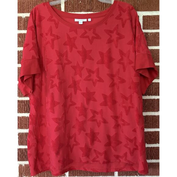 Chico's Tops - Chico’s Red Knit Top with Terry Cloth Stars Short Sleeve Size 3 (XL)